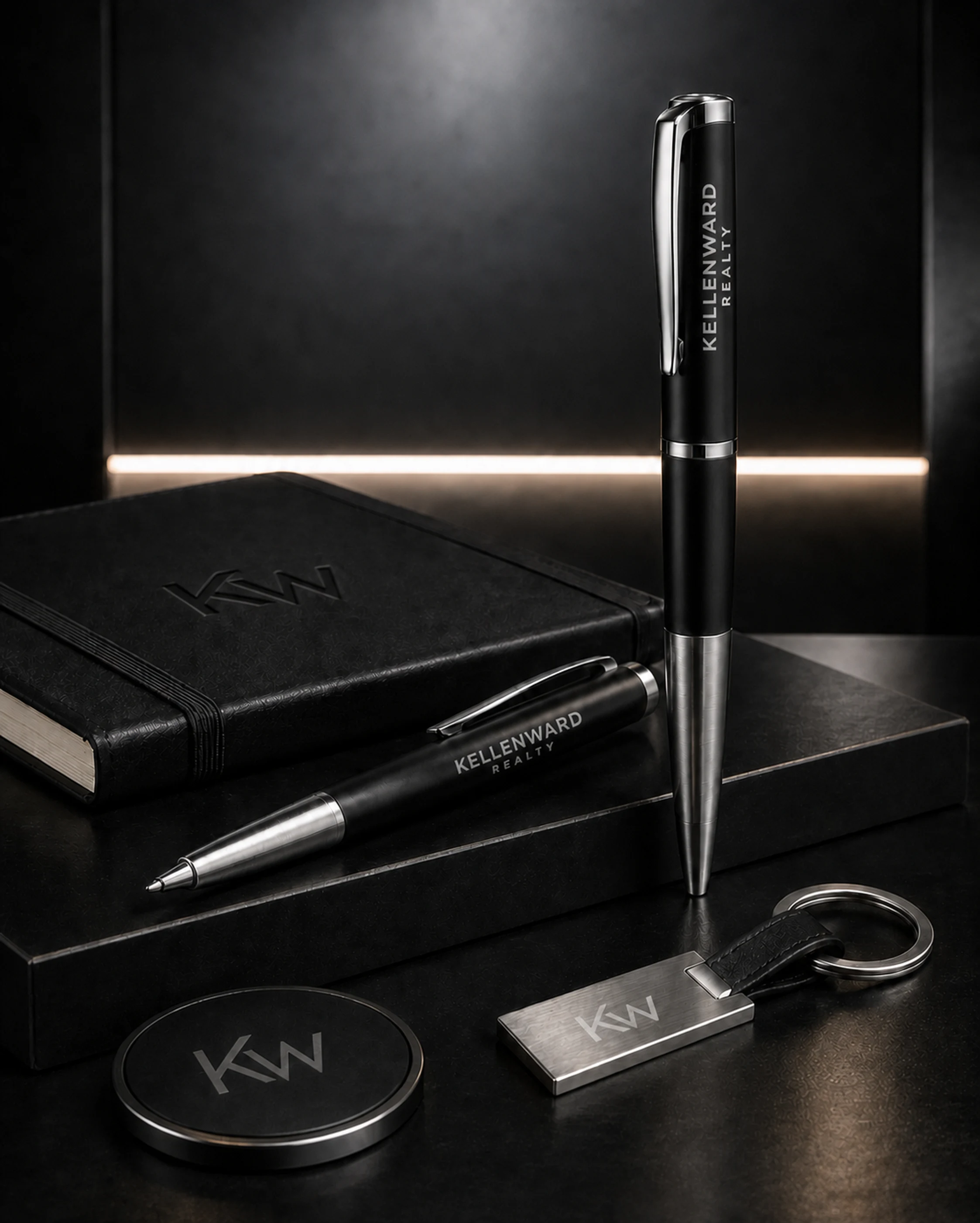 Kellenward Realty fictional identity applied to a coordinated real-estate merchandise set